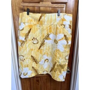 Calvin Klein Pencil Skirt Womens SZ 16 Yellow Abstract Floral Career Church